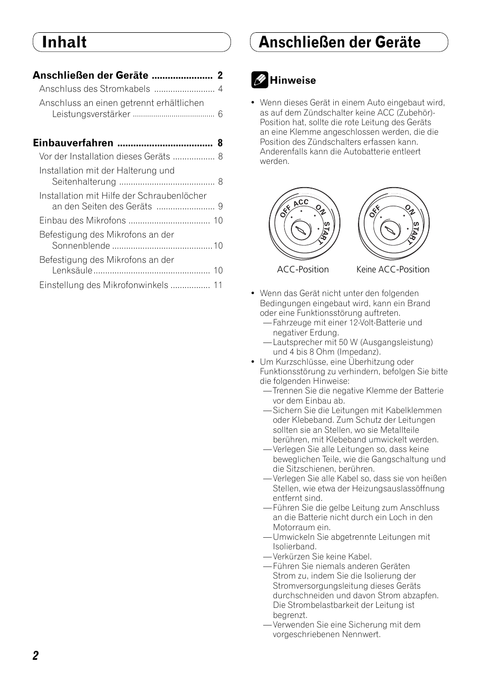 Deutsch, Inhalt anschließen der geräte | Pioneer FH-P80BT User Manual | Page 22 / 72