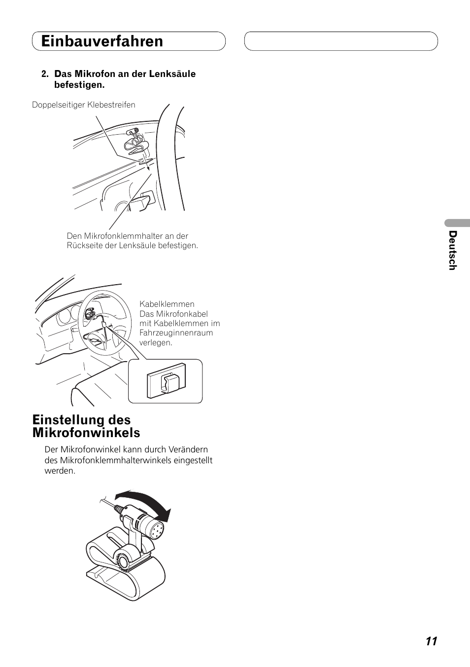 Einstellung des mikrofonwinkels, Einbauverfahren | Pioneer FH-P80BT User Manual | Page 31 / 72