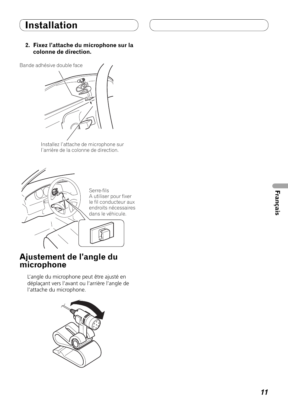 Ajustement de l’angle du microphone, Installation | Pioneer FH-P80BT User Manual | Page 41 / 72