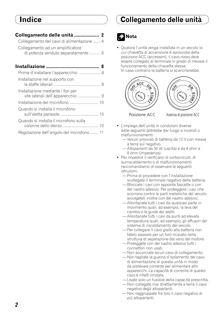 Italiano, Indice collegamento delle unità | Pioneer FH-P80BT User Manual | Page 42 / 72