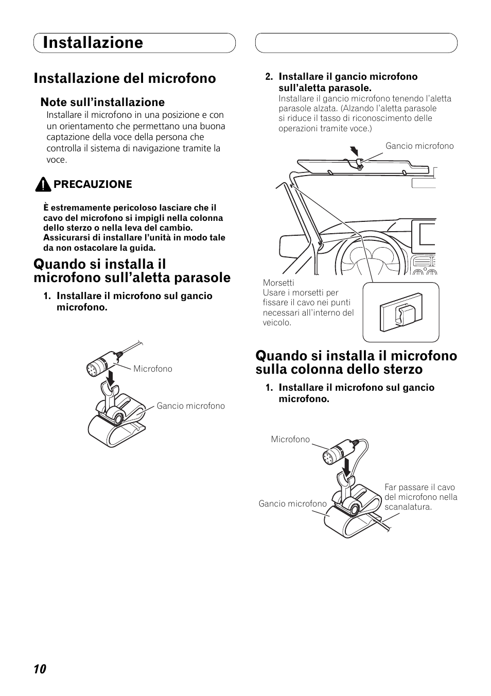 Colonna dello sterzo, Installazione, Installazione del microfono | Pioneer FH-P80BT User Manual | Page 50 / 72