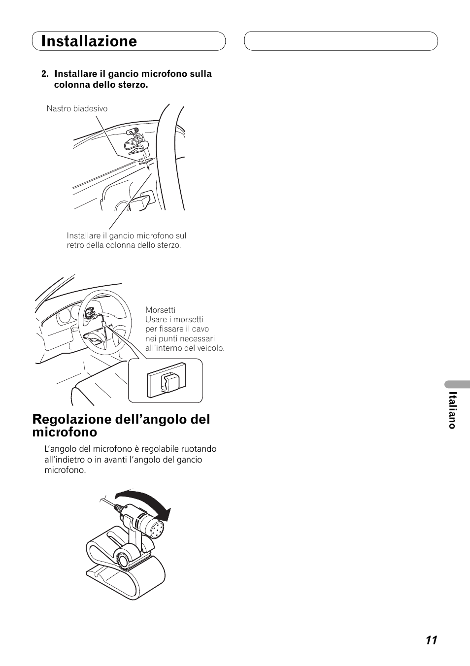 Regolazione dell’angolo del microfono, Installazione | Pioneer FH-P80BT User Manual | Page 51 / 72