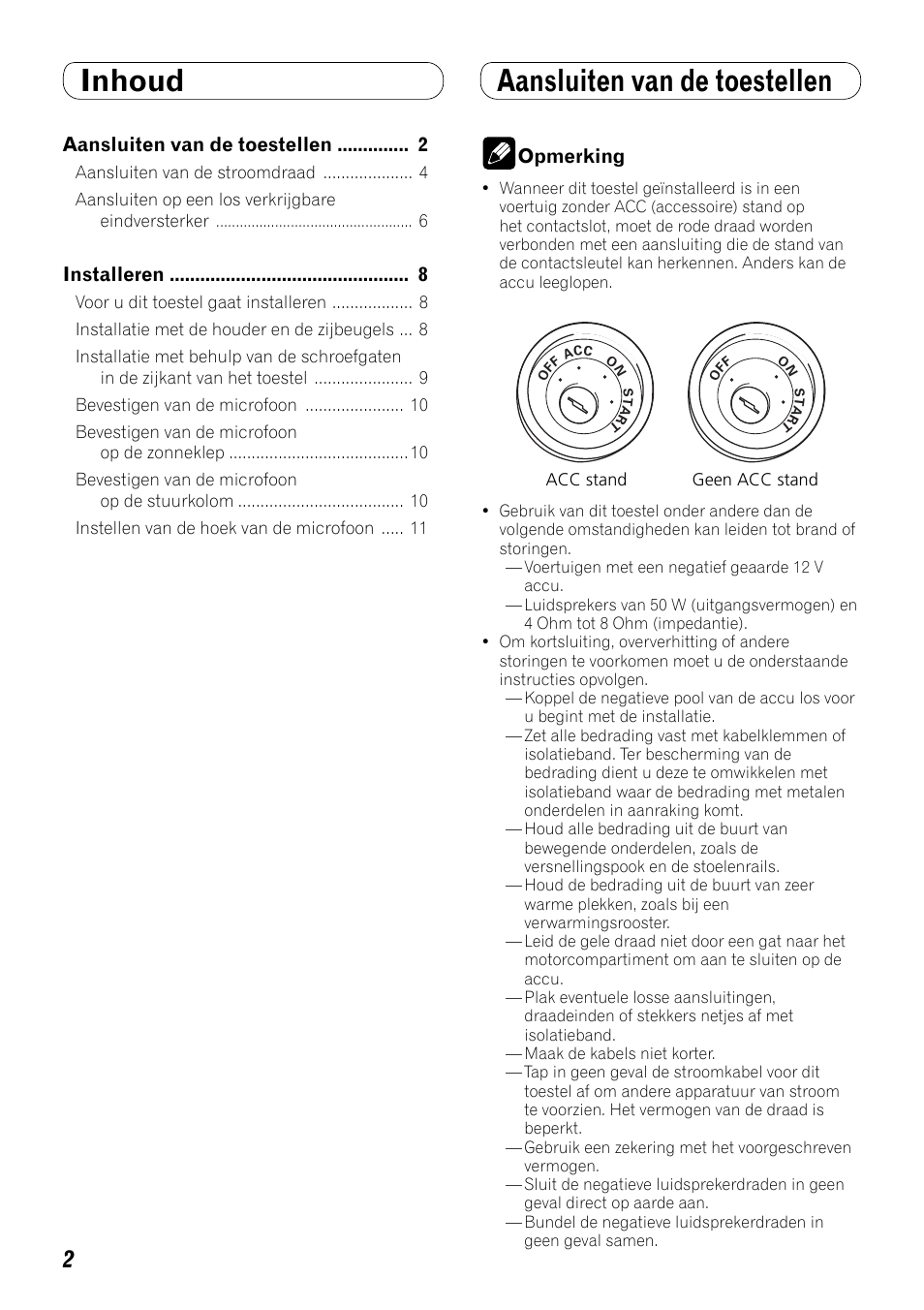 Nederlands, Inhoud aansluiten van de toestellen | Pioneer FH-P80BT User Manual | Page 52 / 72