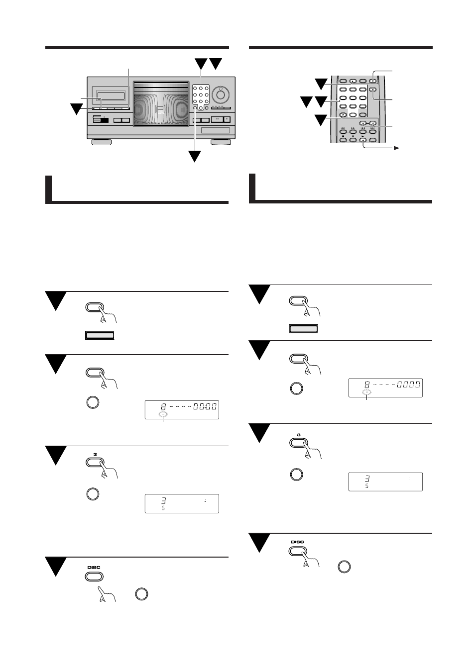 Para programar e tocar somente os discos desejados, Operaciones diversas, Várias operações | Pulse disc. clear mode disc, Mode disc (–/+) clear display display, Pressione disc, Botones de dígitos botões de dígito, Clear program repeat display, Track disc | Pioneer PD-F1009 User Manual | Page 108 / 124