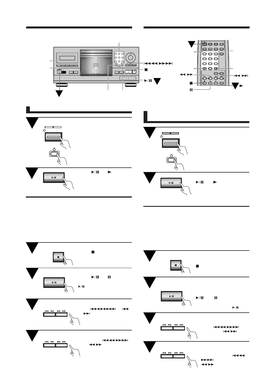 Basic operations, Operations de base, Ecoute dans l'ordre à partir de la première plage | Press standby/on, Press 6 (or 3 ), Mode, Mode 7 8 track, 3disc 2, Standby indicator témmoin d'zttente 1 2, Appuyez sur la touche standby /on | Pioneer PD-F1009 User Manual | Page 14 / 124