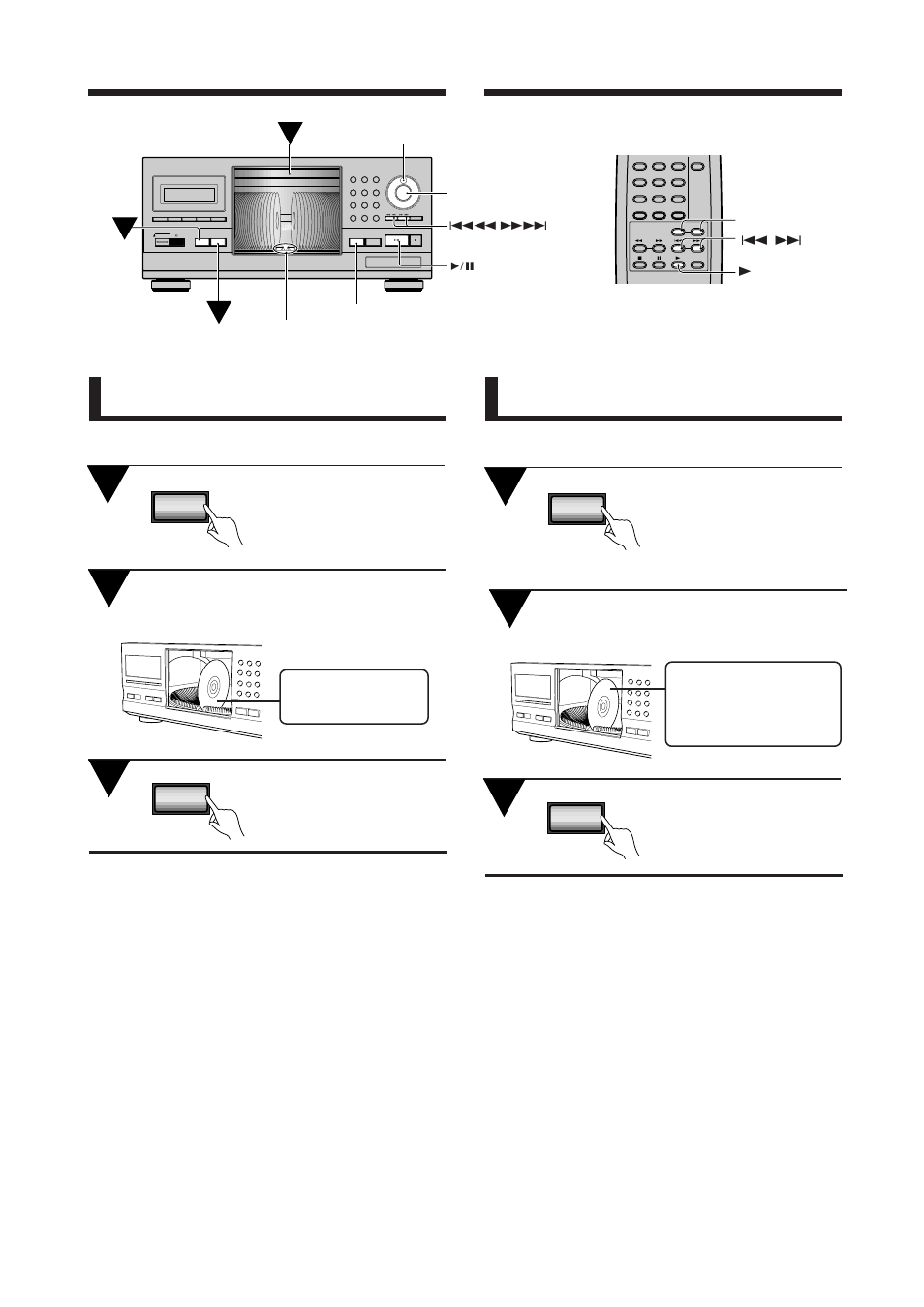 Playing a disc that is not loaded in the rack, Ecoute d’un disque qui n’est pas dans le carrousel, Basic operations | Press single loader access, Press single loader play, 4 / ¢ 3 disc(–/+) enter, Appuyez sur la touche single loader access, Appuyez sur la touche single loader play, Operations de base | Pioneer PD-F1009 User Manual | Page 16 / 124