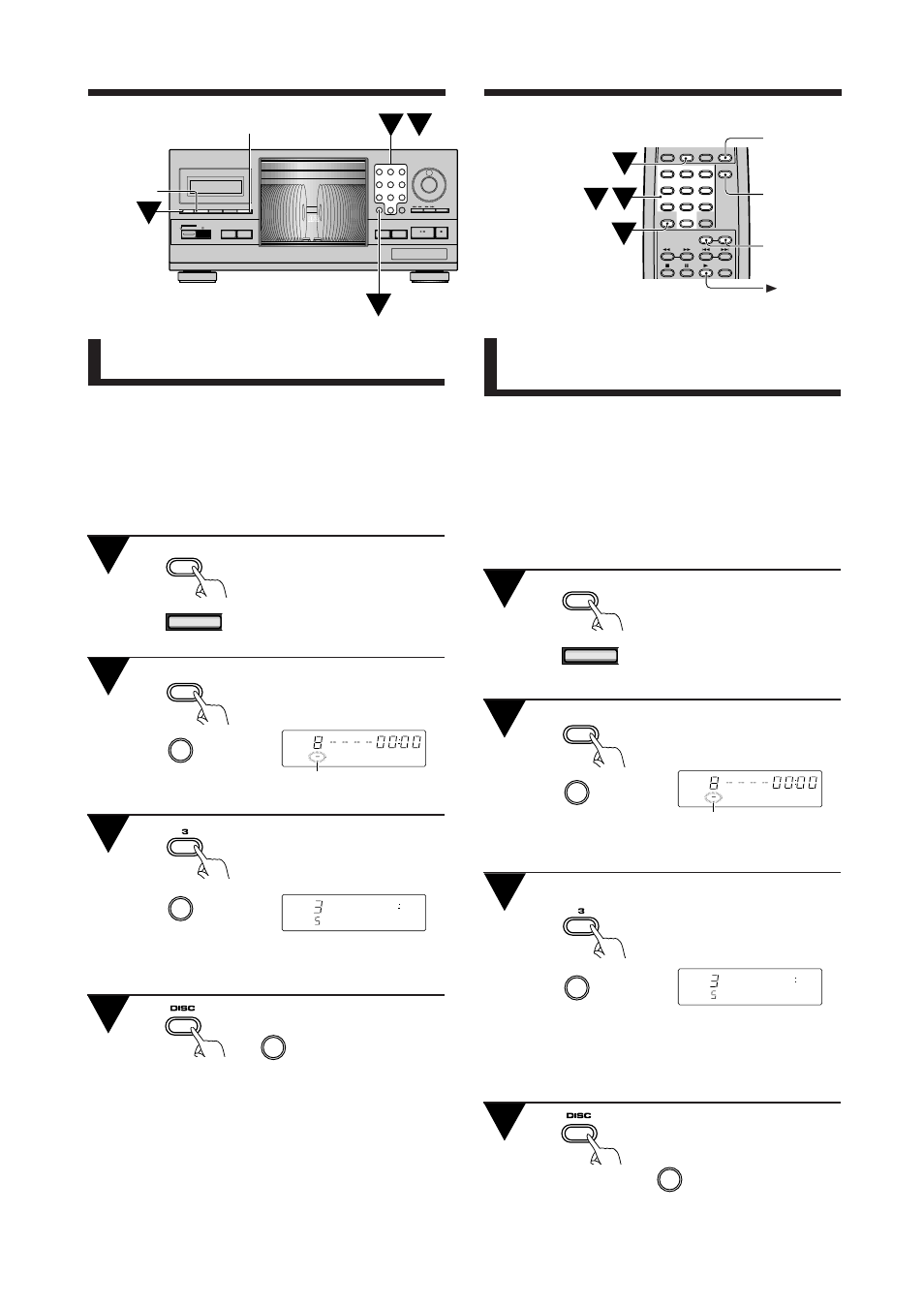 Various operations, Fonctions diverses, Press disc. clear mode disc | Mode disc (–/+) clear display display, Appuyez sur la touche disc, Digit buttons touche numérotées, Clear program repeat display, Track disc | Pioneer PD-F1009 User Manual | Page 18 / 124