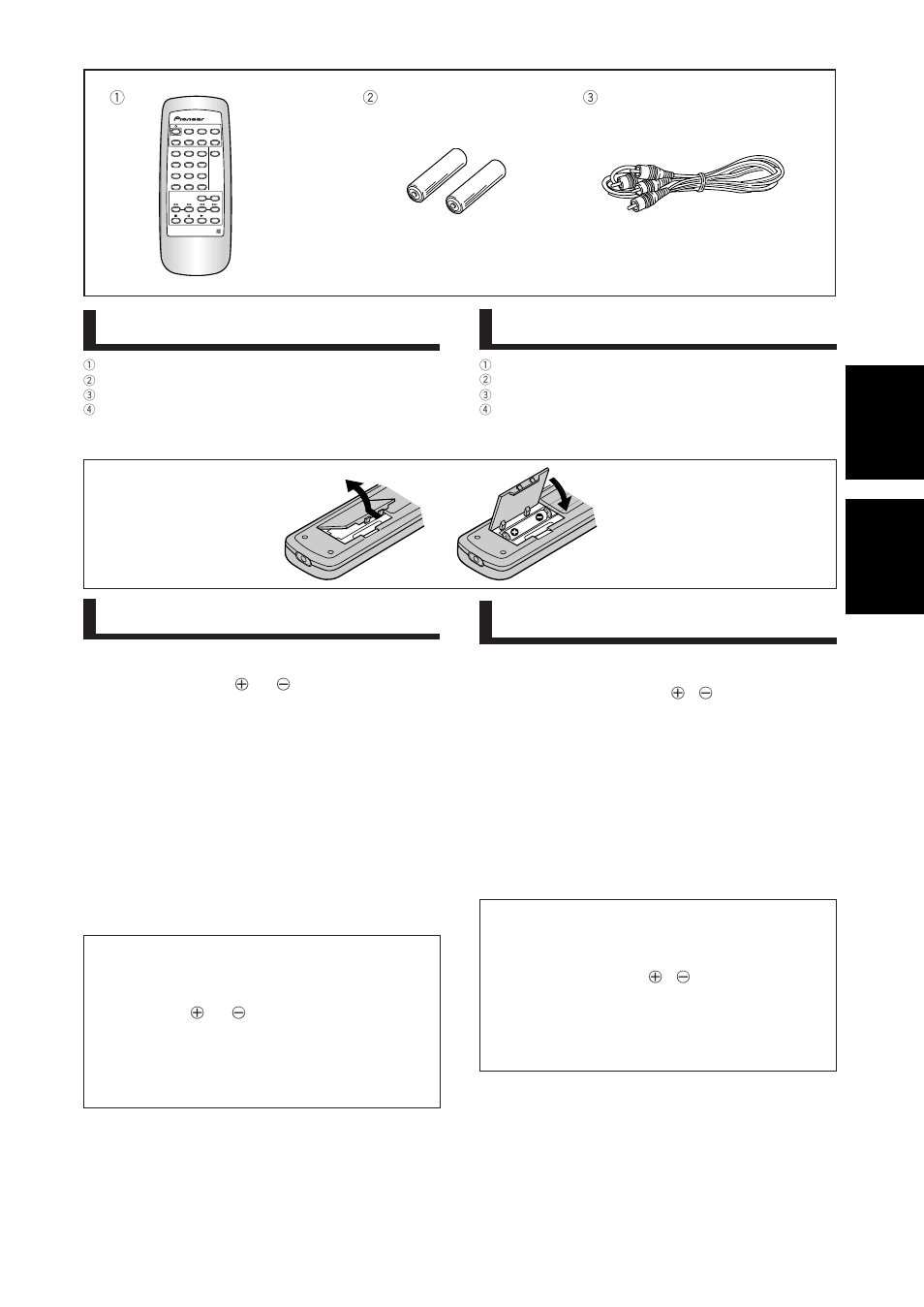 Deutsch italiano, Inserimento delle batterie nel telecomando, Überpruüfung des mitgelieferten zubehörs | Einsetzen der batterien in den fernbedienungsgeber | Pioneer PD-F1009 User Manual | Page 35 / 124