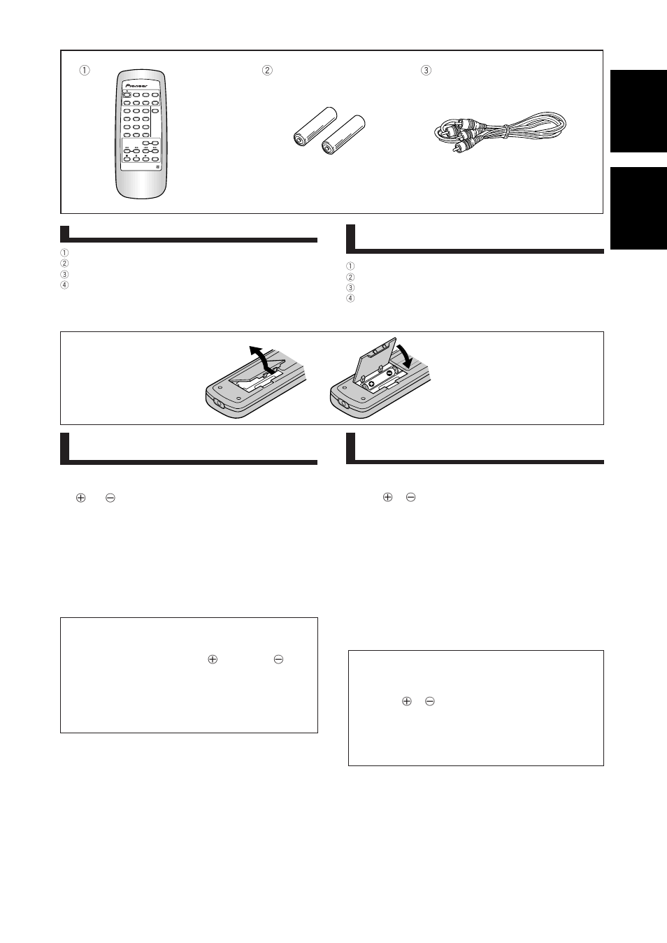 English français, Confirm supplied accessories, Put batteries into the remote control unit | Placez les piles dans la telecommande, En/fr | Pioneer PD-F1009 User Manual | Page 5 / 124