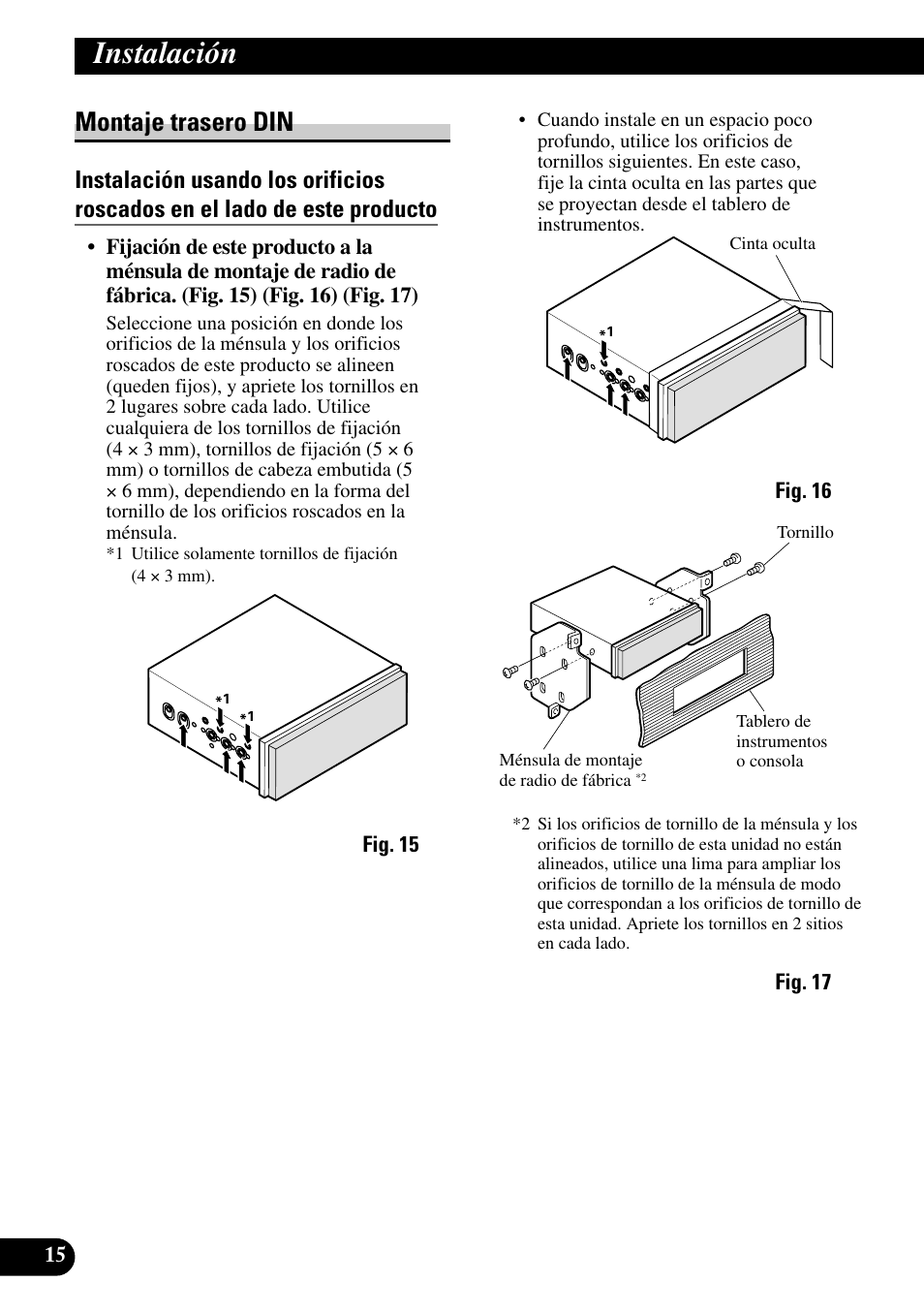 Montaje trasero din, Instalación | Pioneer AVH-P7500DVD User Manual | Page 32 / 100