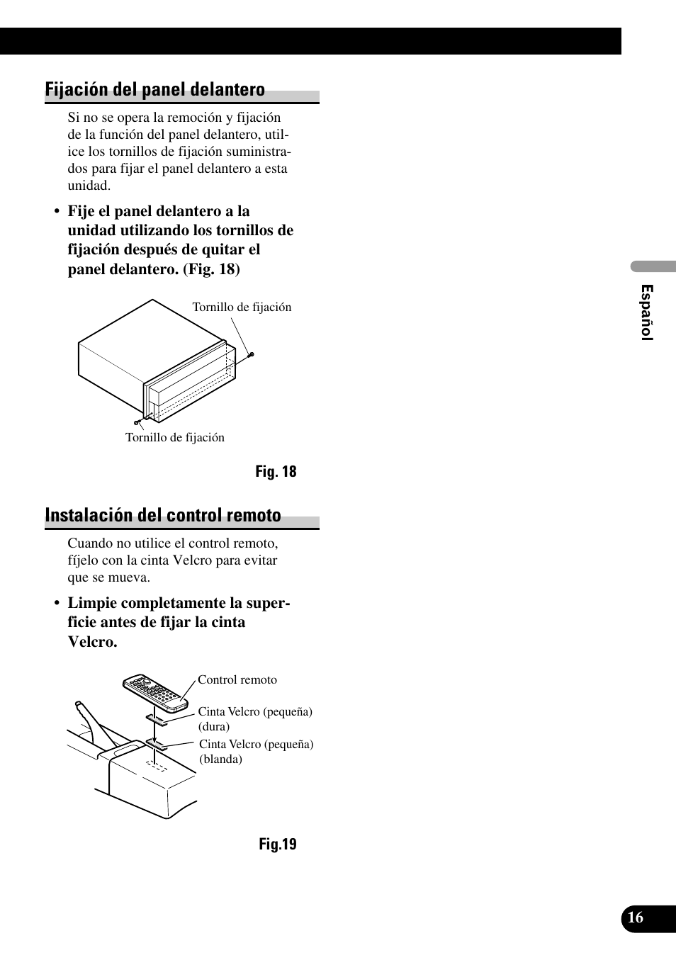 Fijación del panel delantero, Instalación del control remoto | Pioneer AVH-P7500DVD User Manual | Page 33 / 100