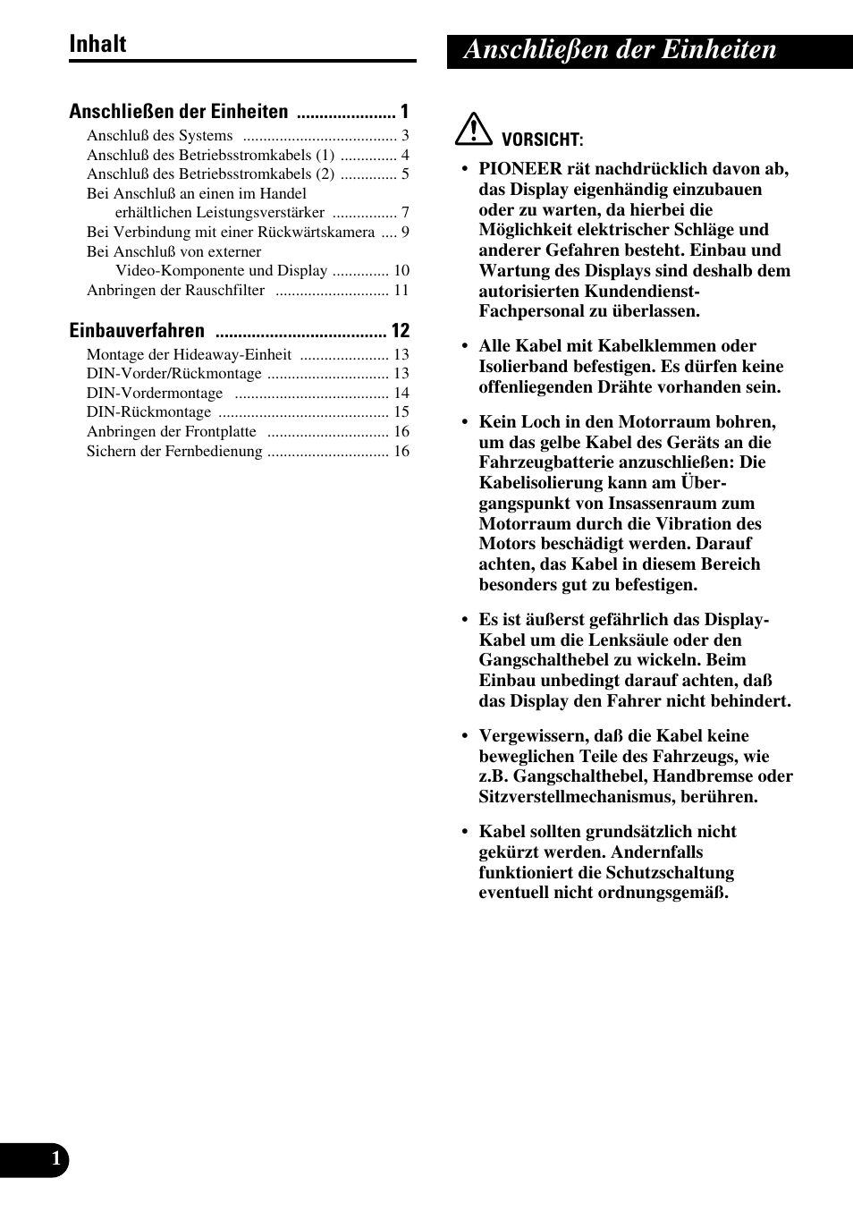 Anschließen der einheiten, Inhalt | Pioneer AVH-P7500DVD User Manual | Page 34 / 100