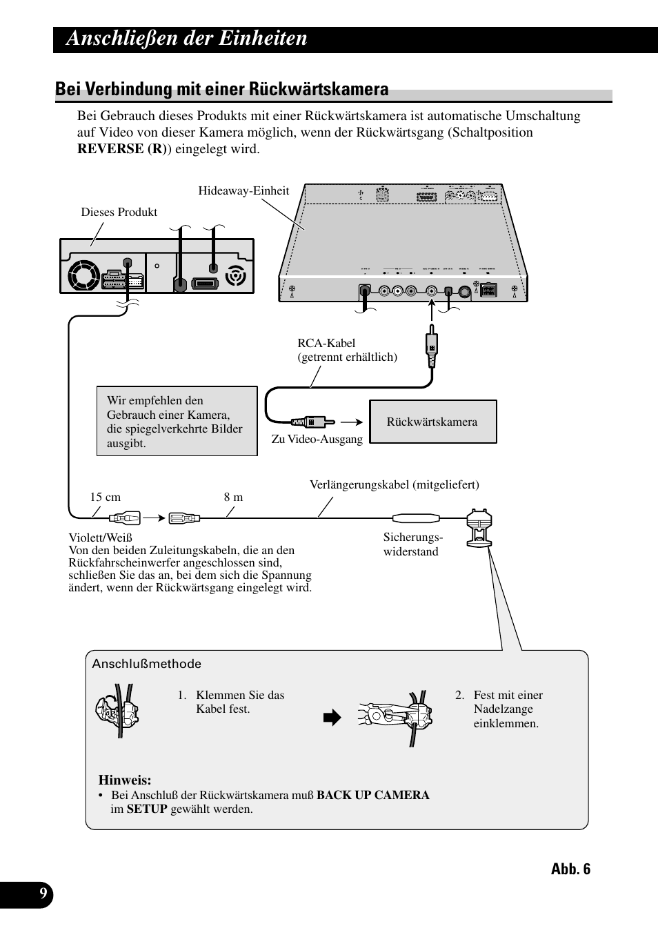 Bei verbindung mit einer rückwärtskamera, Anschließen der einheiten | Pioneer AVH-P7500DVD User Manual | Page 42 / 100