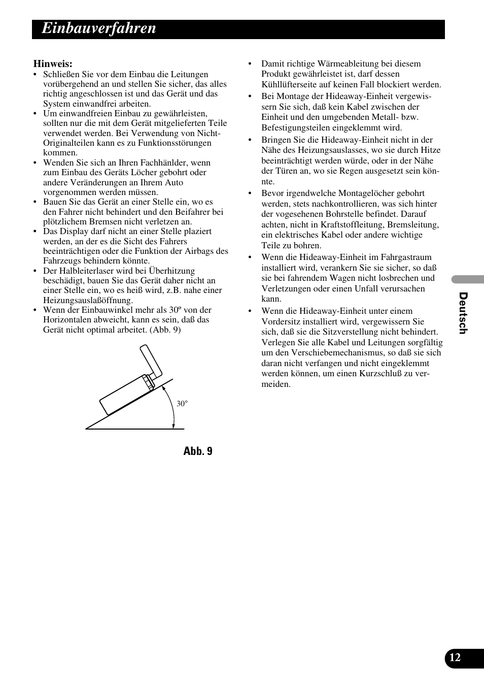 Einbauverfahren | Pioneer AVH-P7500DVD User Manual | Page 45 / 100