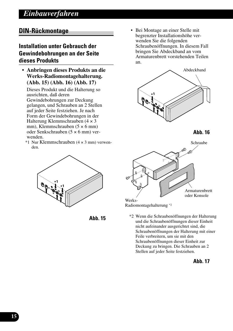 Din-rückmontage, Einbauverfahren | Pioneer AVH-P7500DVD User Manual | Page 48 / 100