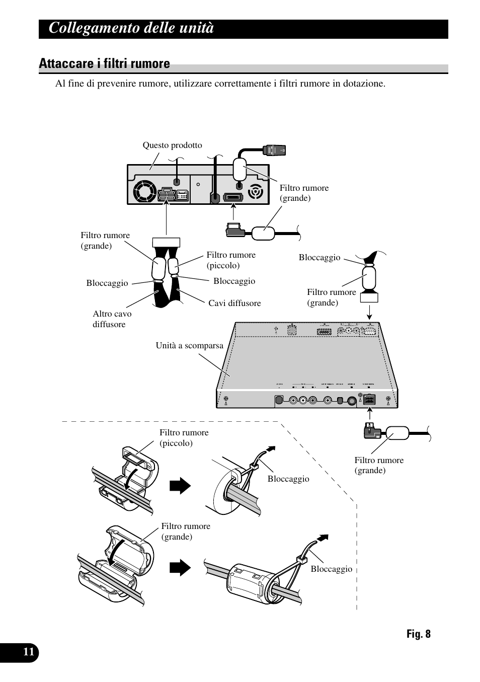 Attaccare i filtri rumore, Collegamento delle unità | Pioneer AVH-P7500DVD User Manual | Page 76 / 100