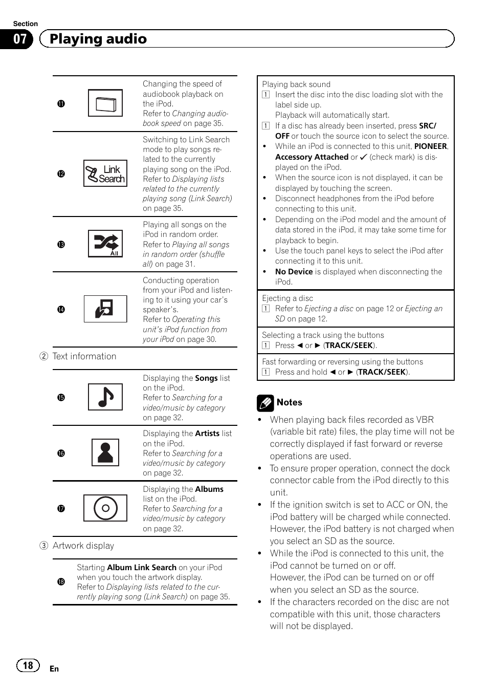 07 playing audio | Pioneer AVH-P4200DVD User Manual | Page 18 / 96
