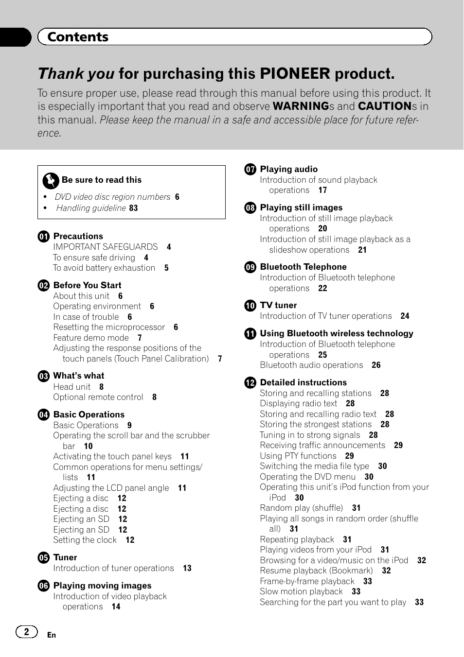 Pioneer AVH-P4200DVD User Manual | Page 2 / 96