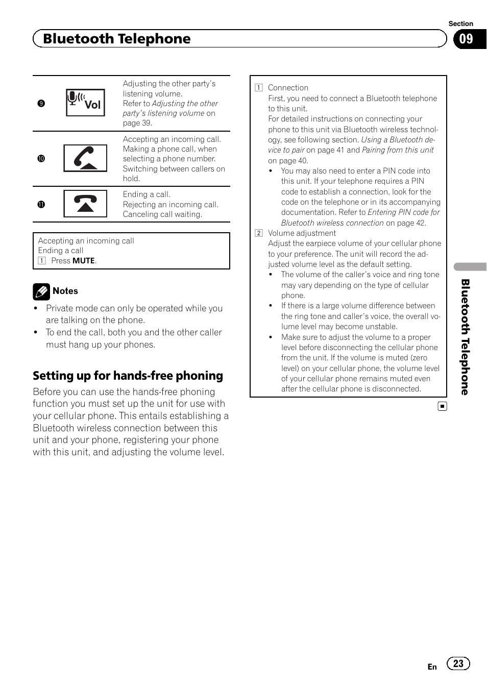 Setting up for hands-free phoning, Bluetooth telephone | Pioneer AVH-P4200DVD User Manual | Page 23 / 96