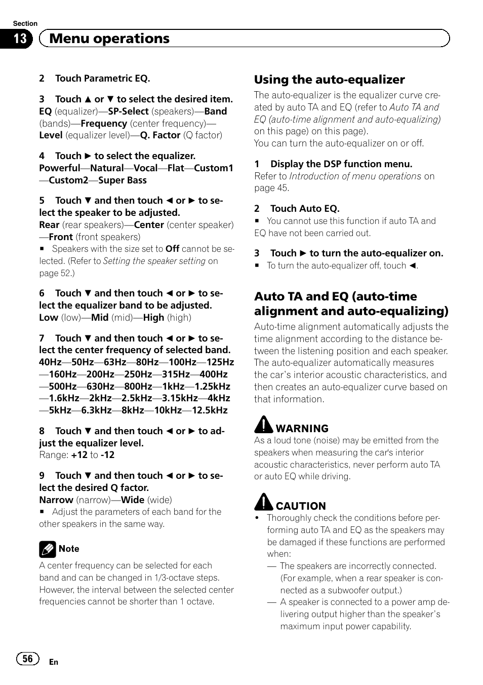 13 menu operations, Using the auto-equalizer | Pioneer AVH-P4200DVD User Manual | Page 56 / 96