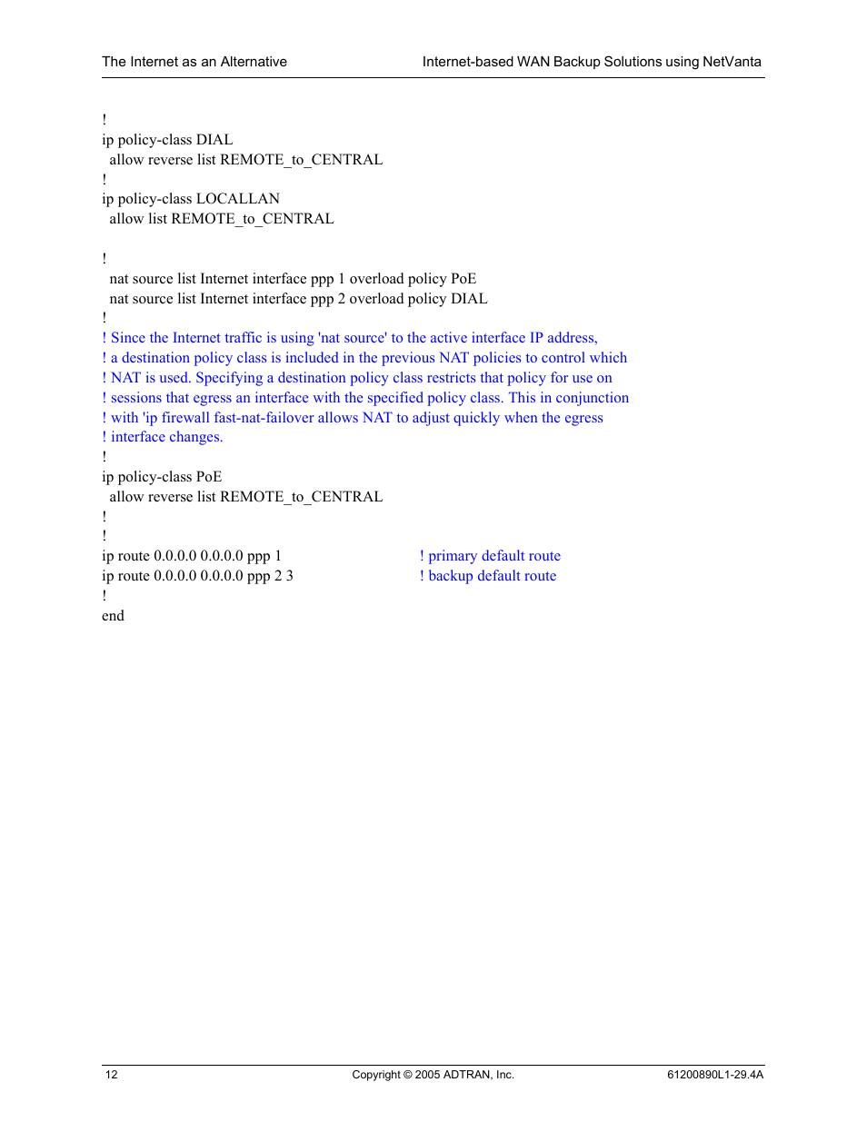 ADTRAN NetVanta Internet-Based WAN Backup User Manual | Page 12 / 12