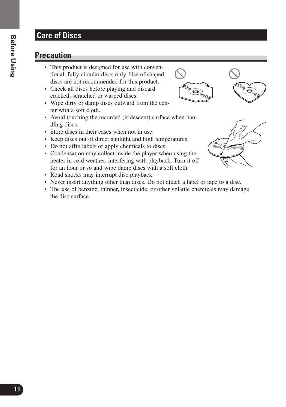 Care of discs, Precaution, Care of discs precaution | Pioneer SDV-P7 User Manual | Page 14 / 68
