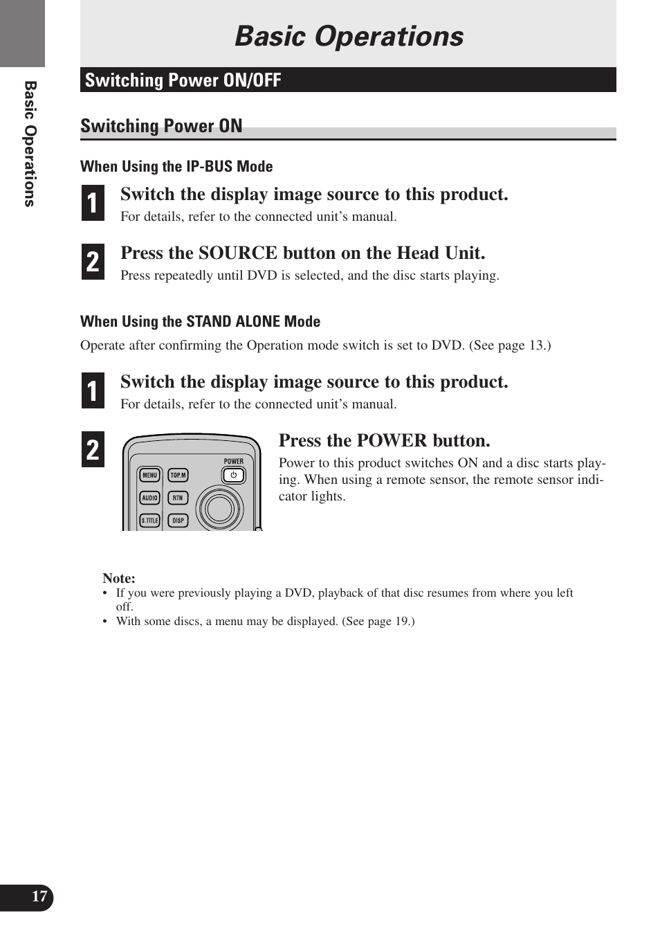 Basic operations, Switching power on/off, Switching power on | 21 2 1 basic operations, Switching power on/off switching power on, Switch the display image source to this product, Press the source button on the head unit, Press the power button | Pioneer SDV-P7 User Manual | Page 20 / 68