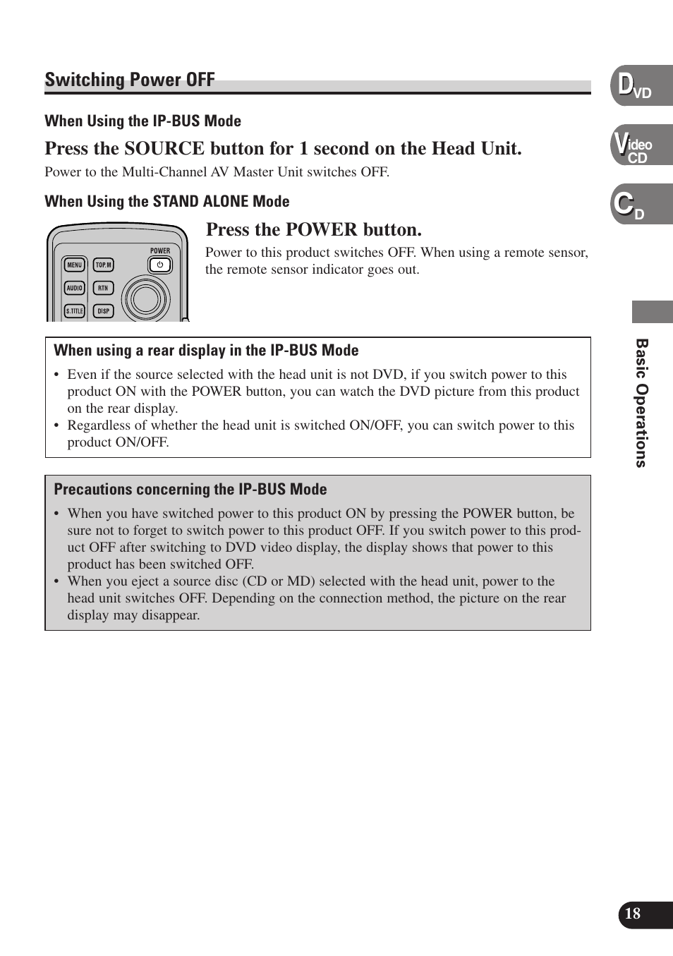 Switching power off, Press the power button | Pioneer SDV-P7 User Manual | Page 21 / 68