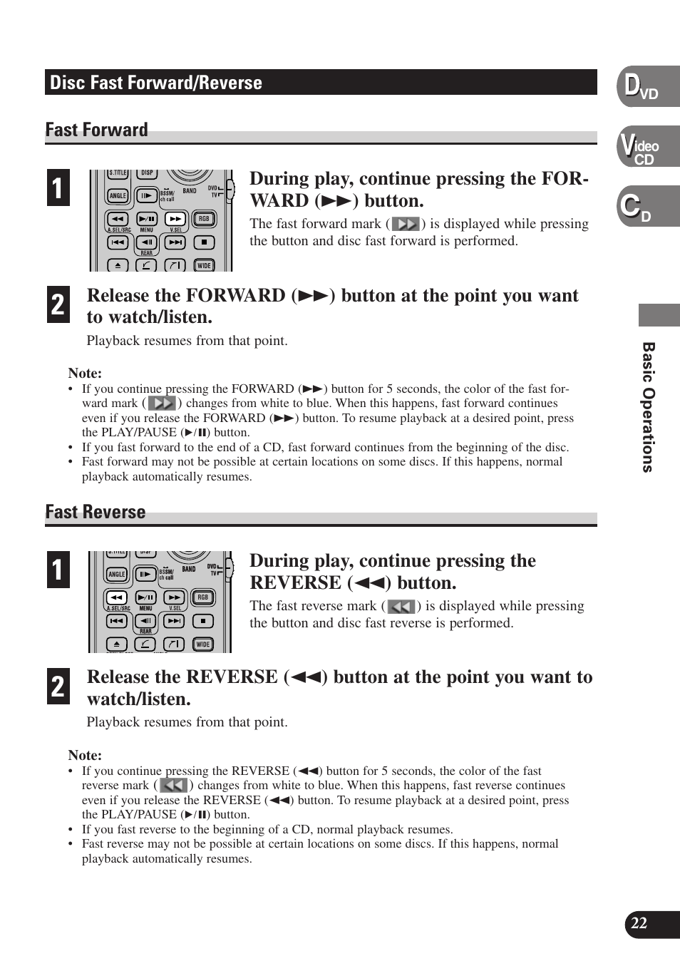 Disc fast forward/reverse, Fast forward, Fast reverse | Pioneer SDV-P7 User Manual | Page 25 / 68