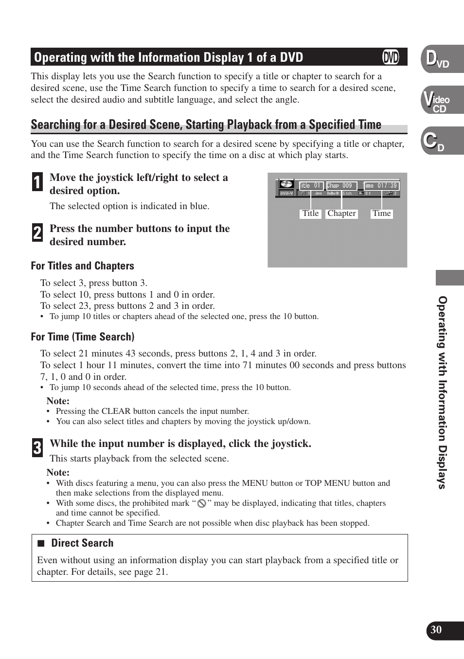 Operating with the information, Display 1 of a dvd, Operating with the information display 1 of a dvd | Pioneer SDV-P7 User Manual | Page 33 / 68