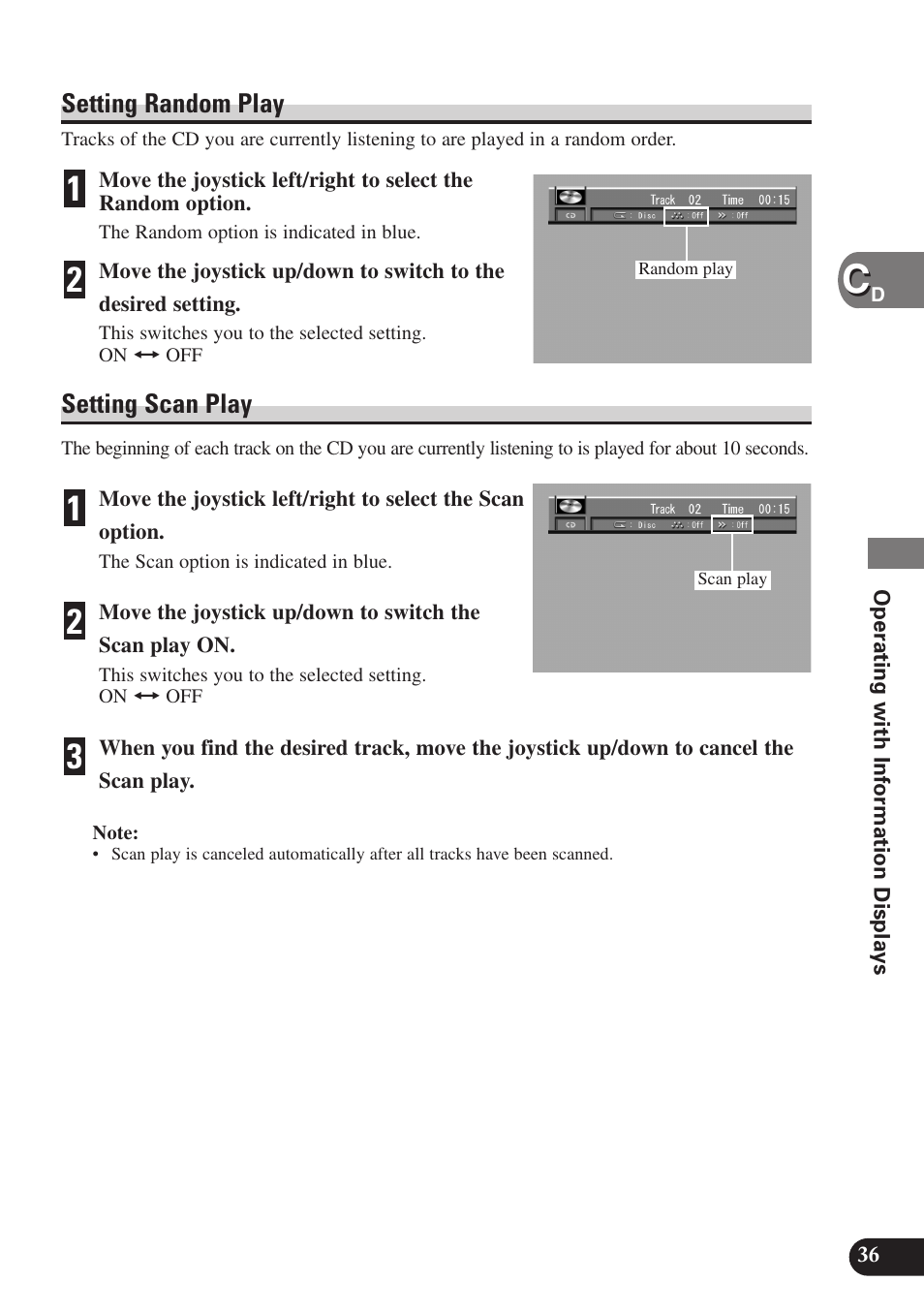 Setting random play, Setting scan play | Pioneer SDV-P7 User Manual | Page 39 / 68