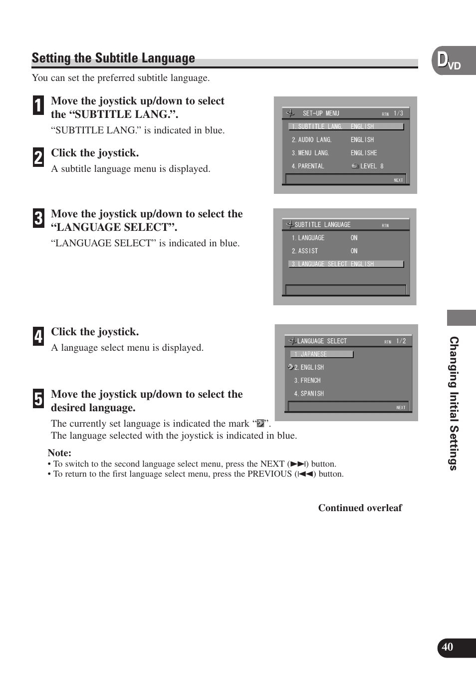 Setting the subtitle language | Pioneer SDV-P7 User Manual | Page 43 / 68