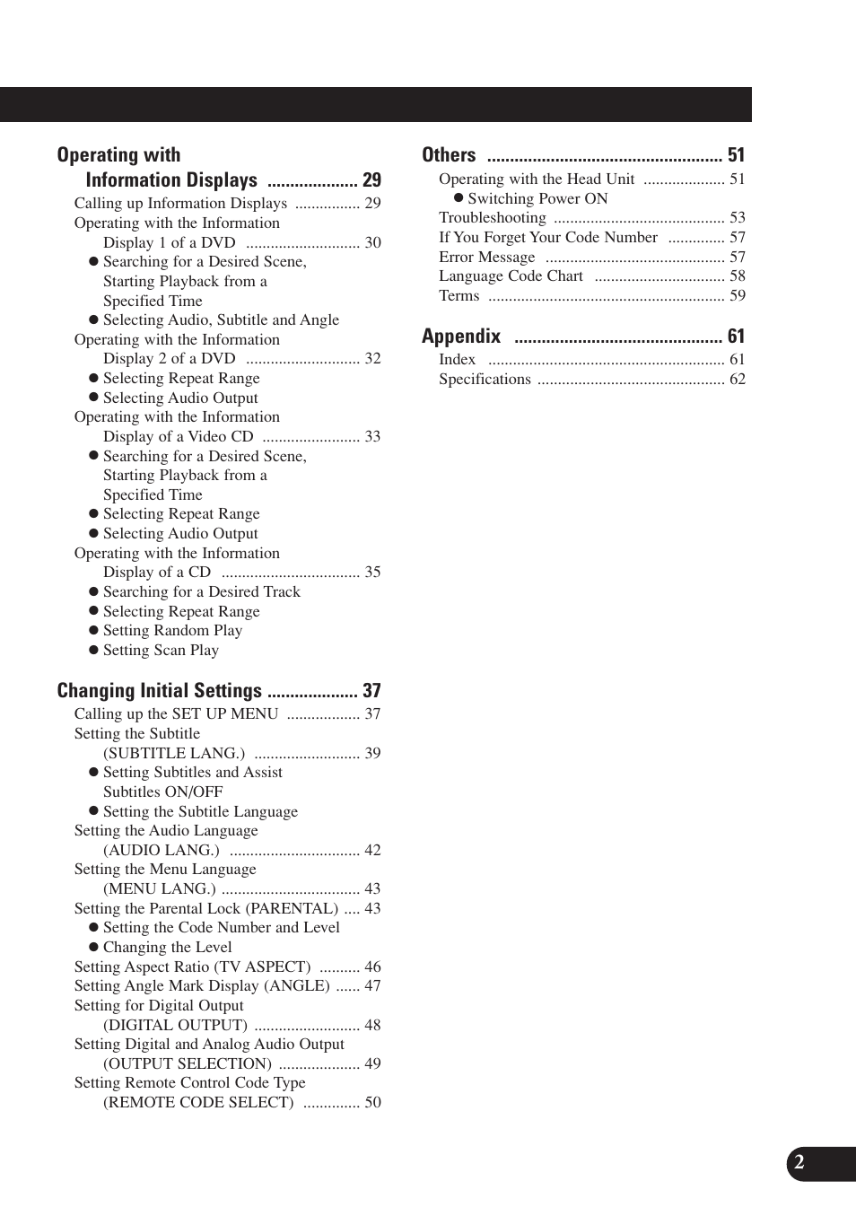 Operating with information displays, Changing initial settings, Others | Appendix | Pioneer SDV-P7 User Manual | Page 5 / 68