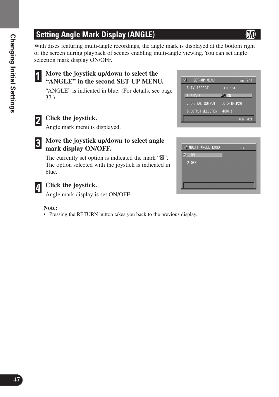 Setting angle mark display (angle) | Pioneer SDV-P7 User Manual | Page 50 / 68