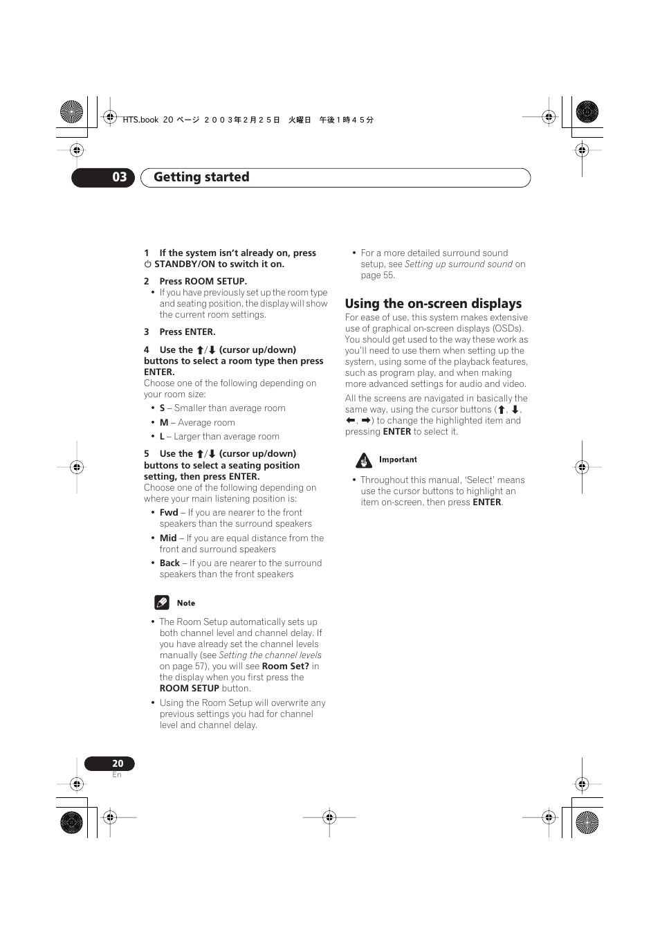 Using the on-screen displays, Getting started 03 | Pioneer DCS-222 User Manual | Page 20 / 91