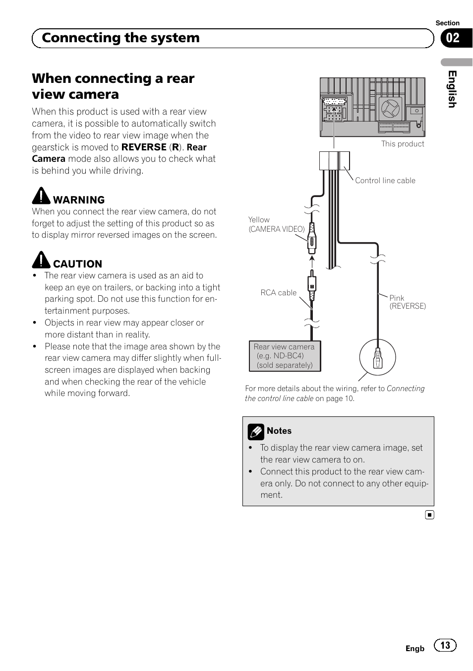 When connecting a rear view camera, 02 connecting the system | Pioneer SPH-DA01 User Manual | Page 13 / 156