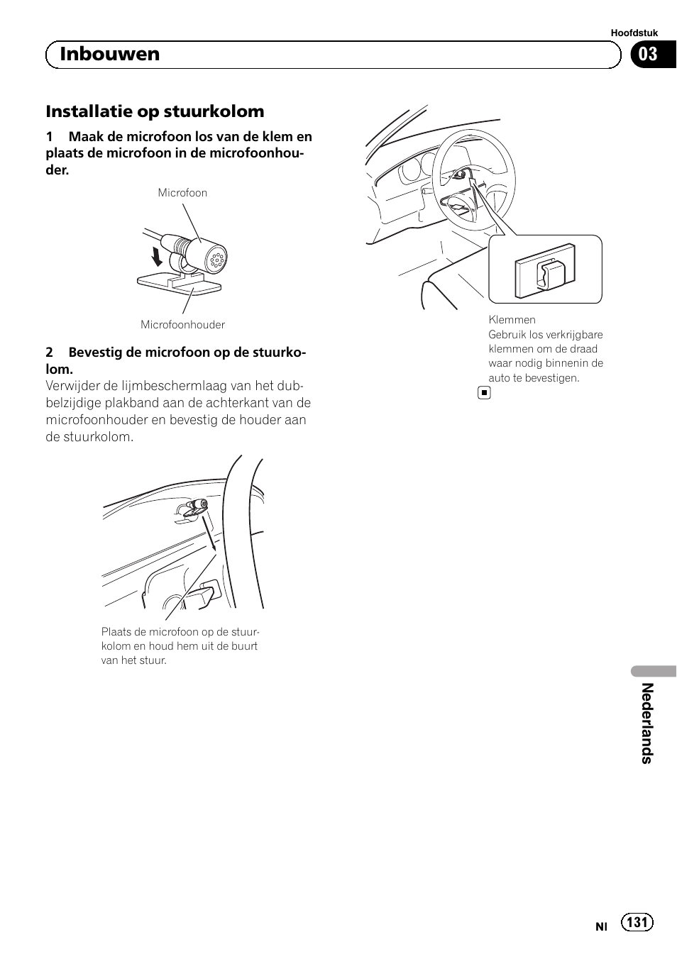 Installatie op stuurkolom 131, 03 inbouwen, Installatie op stuurkolom | Pioneer SPH-DA01 User Manual | Page 131 / 156