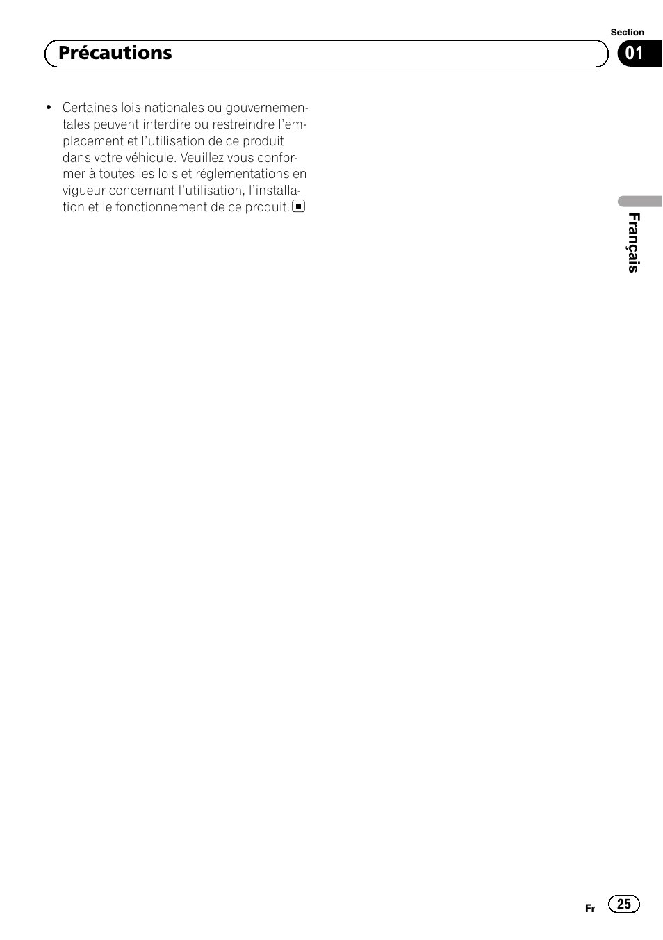 01 précautions | Pioneer SPH-DA01 User Manual | Page 25 / 156