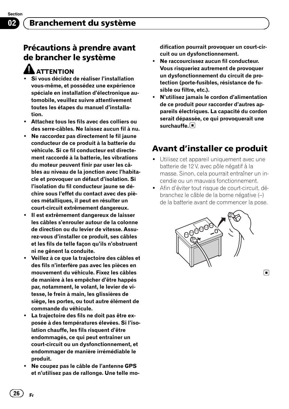 Système, Avant d, Installer ce produit 26 | Précautions à prendre avant de brancher le système, Avant d ’installer ce produit, 02 branchement du système | Pioneer SPH-DA01 User Manual | Page 26 / 156