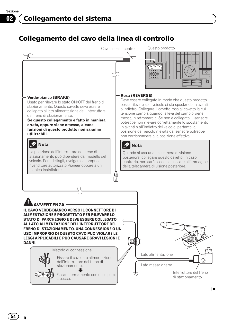 Collegamento del cavo della linea di, Controllo, Collegamento del cavo della linea di controllo | 02 collegamento del sistema | Pioneer SPH-DA01 User Manual | Page 54 / 156