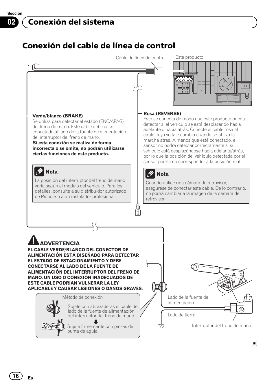 Conexión del cable de línea de control, 02 conexión del sistema | Pioneer SPH-DA01 User Manual | Page 76 / 156