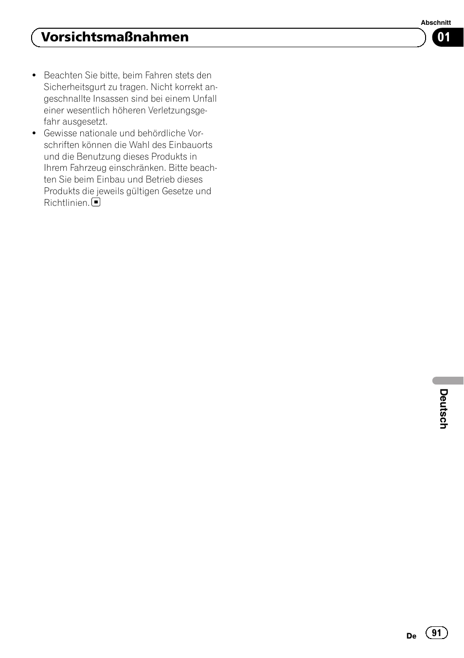 01 vorsichtsmaßnahmen | Pioneer SPH-DA01 User Manual | Page 91 / 156