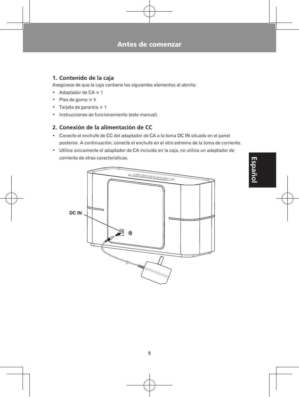 Antes de comenzar, Español | Pioneer XW-BTS1-K User Manual | Page 43 / 60