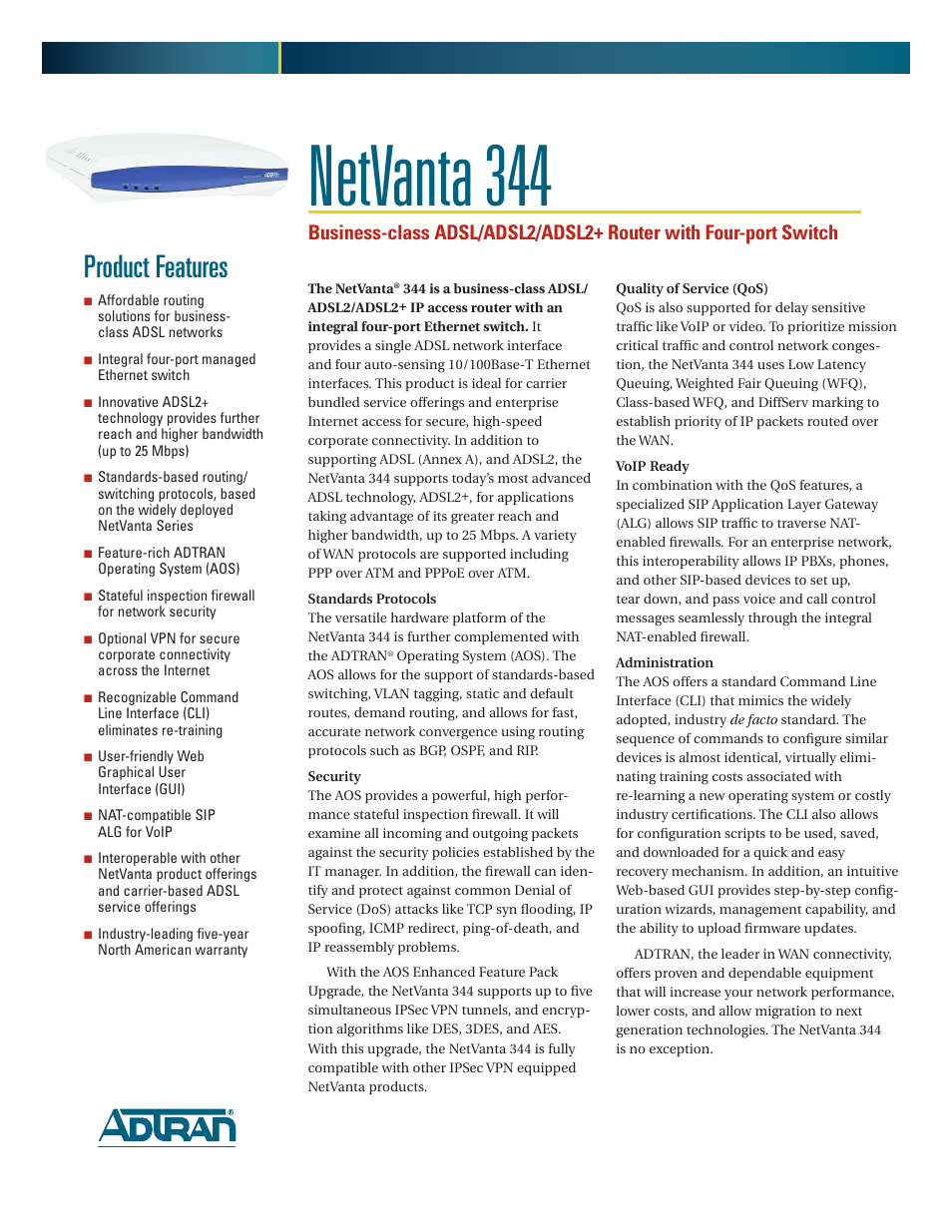 ADTRAN NetVanta 344 User Manual | 2 pages