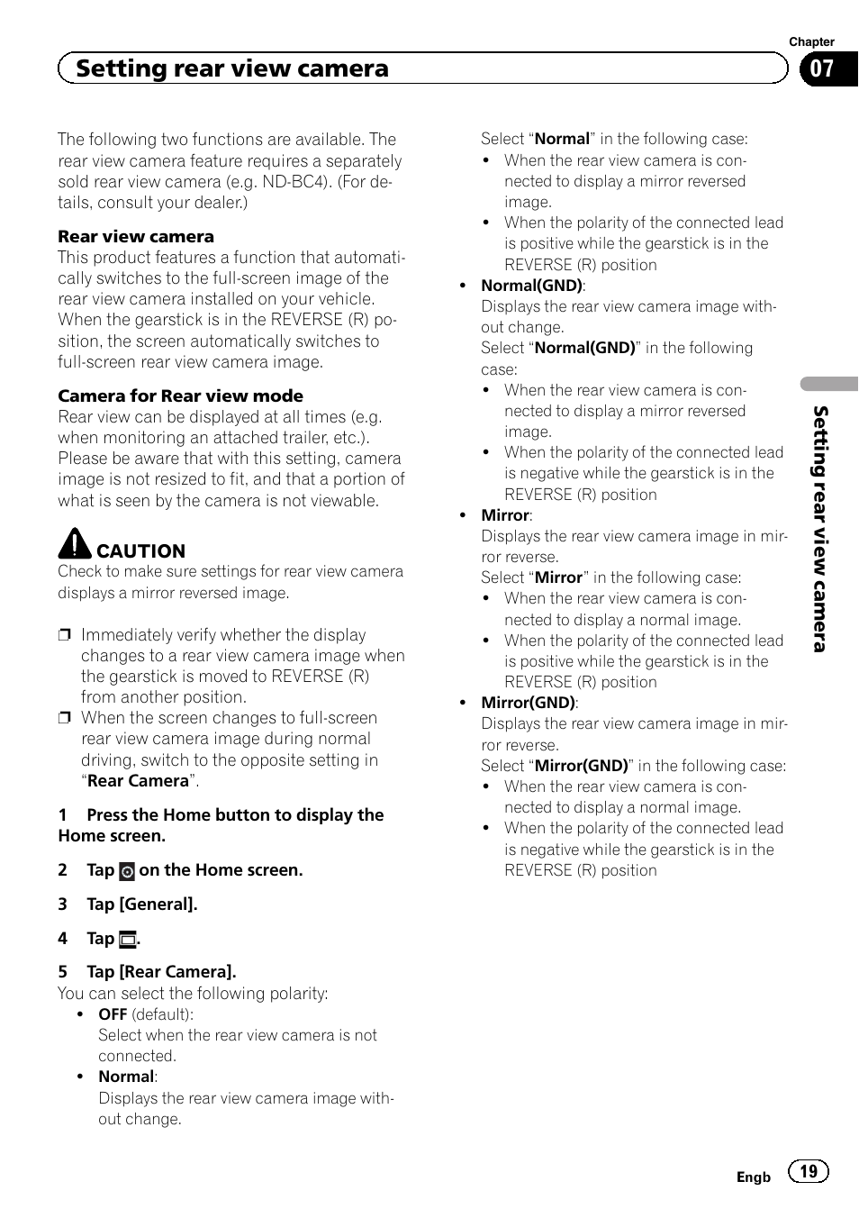 Setting rear view camera, Chapter 7 | Pioneer SPH-DA01 User Manual | Page 19 / 32