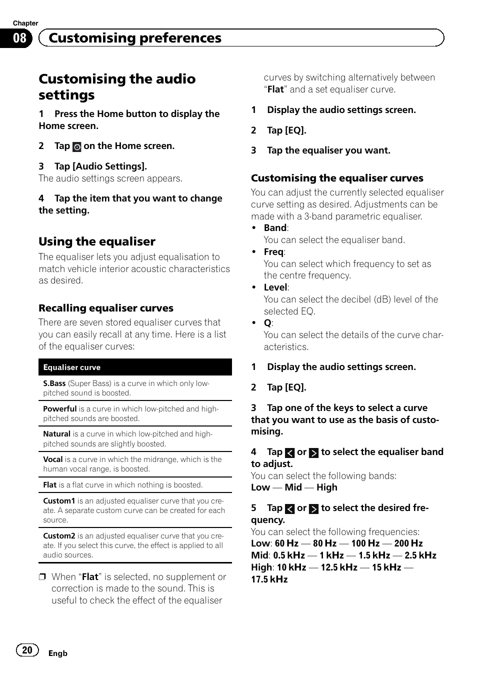 Using the equaliser 20, Chapter 8, Customising the audio settings | 08 customising preferences, Using the equaliser | Pioneer SPH-DA01 User Manual | Page 20 / 32