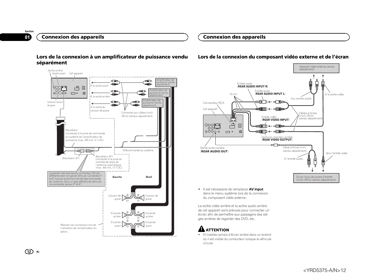 Connexion des appareils | Pioneer AVH-X8500BT User Manual | Page 12 / 52