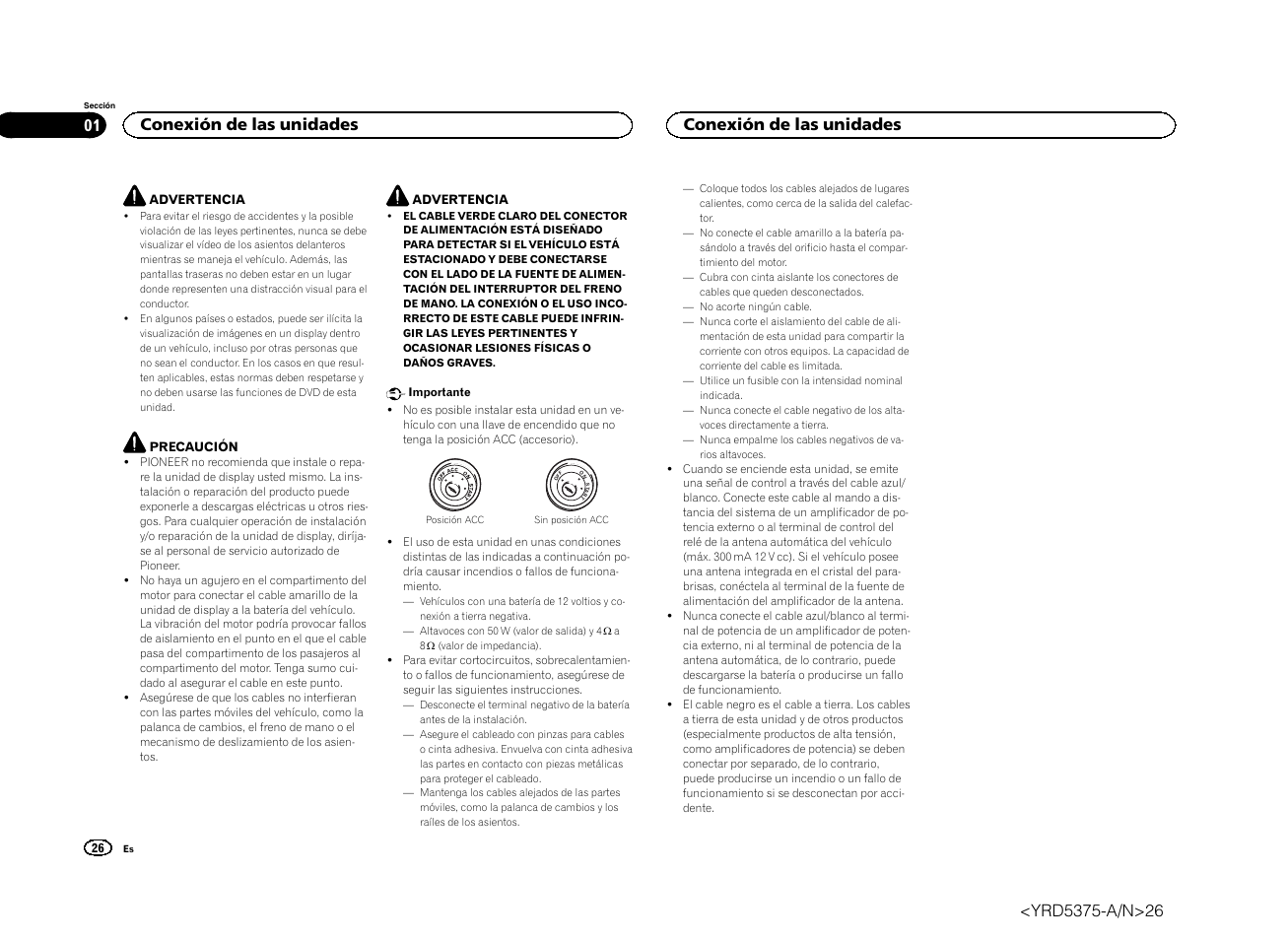 Manual de instalación, Radio av rds con dvd, Conexión de las unidades | Pioneer AVH-X8500BT User Manual | Page 26 / 52