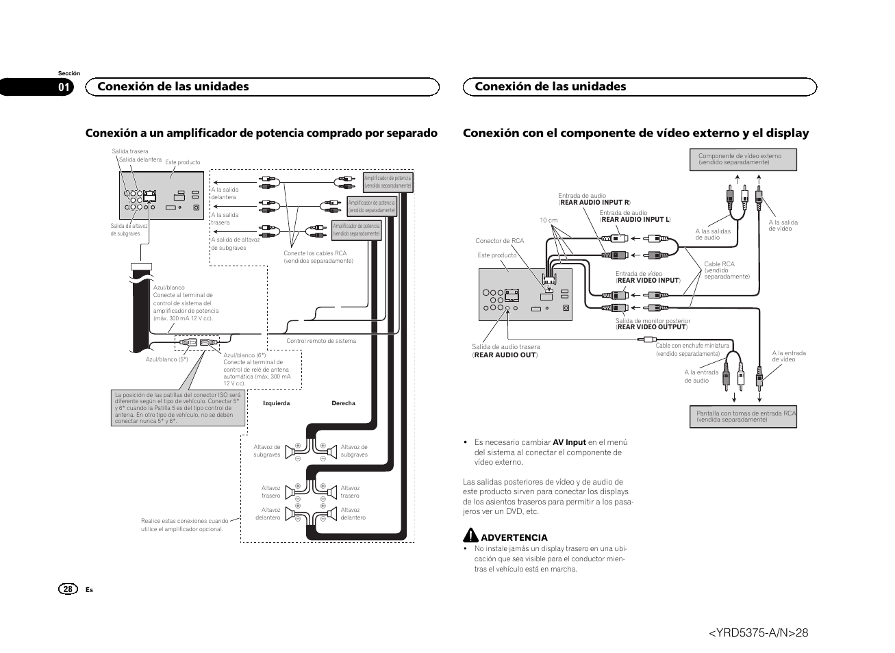 Conexión de las unidades | Pioneer AVH-X8500BT User Manual | Page 28 / 52