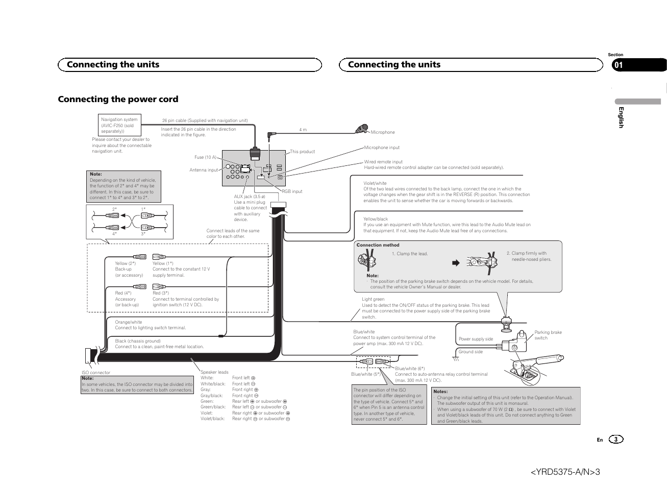 Connecting the power cord, Connecting the units | Pioneer AVH-X8500BT User Manual | Page 3 / 52